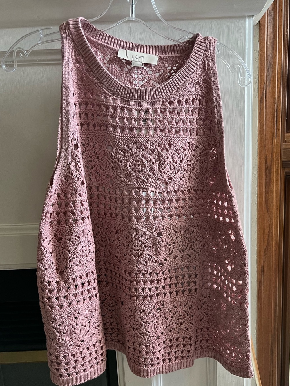 LOFT Mosaic Pointelle Sweater Tank Top in Dusty Pink — NWT